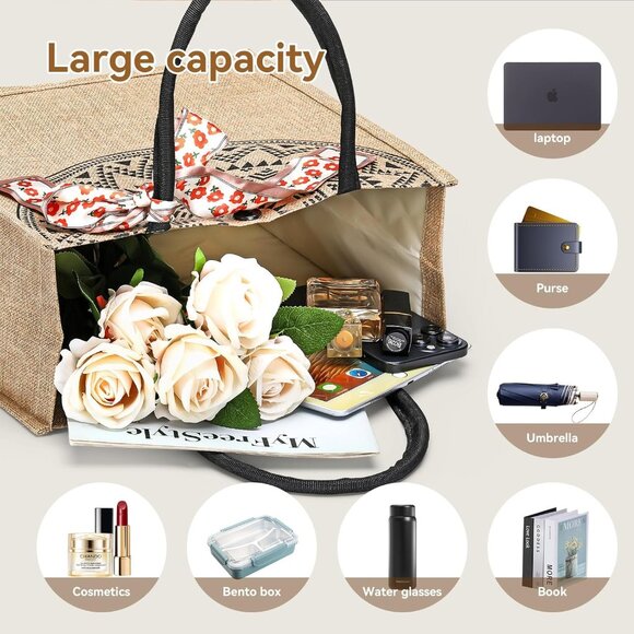 Women Yellow03 14''x12'' Large Tote Bag with Laminated Interior and Soft Handles - Picture 5 of 6